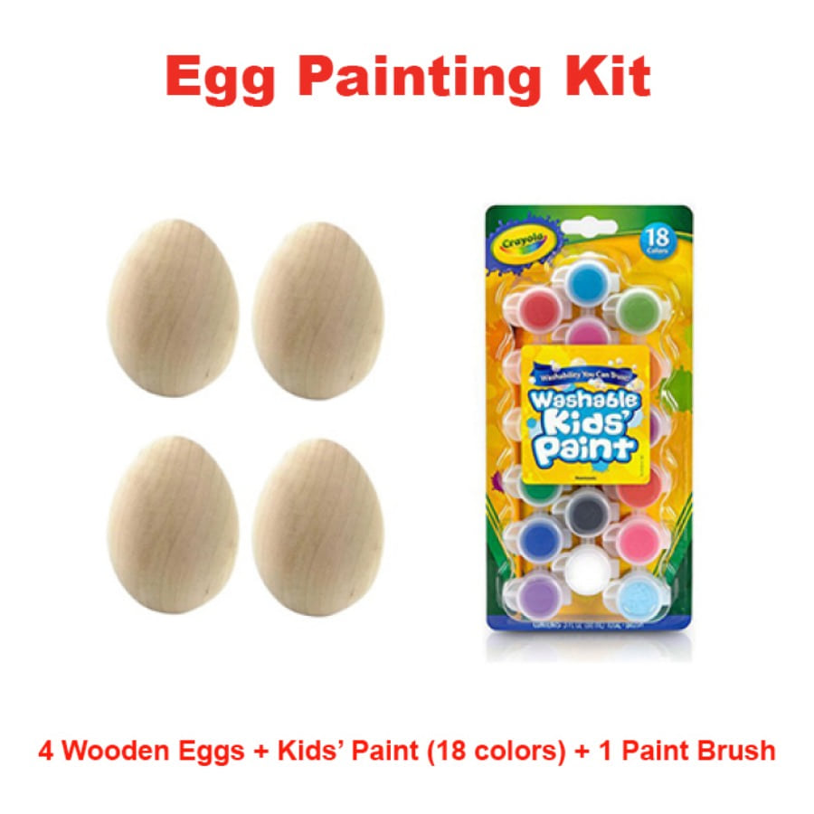 캐리마켓 -  [Instant Writing] Egg Painting Kit (4 wooden eggs + painting kit (18 colors, 1 paint brush)