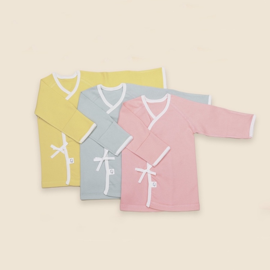 캐리마켓 -  [베베베어] 베이직 봄/가을 출산 선물세트 :: 신생아 배냇저고리 3종 (핑크, 노랑, 민트)