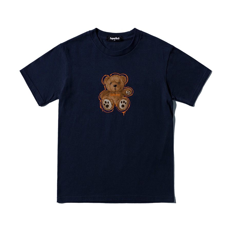 캐리마켓 -  [슈퍼핀] BEAR cover 네이비 크루넥 반팔 티셔츠