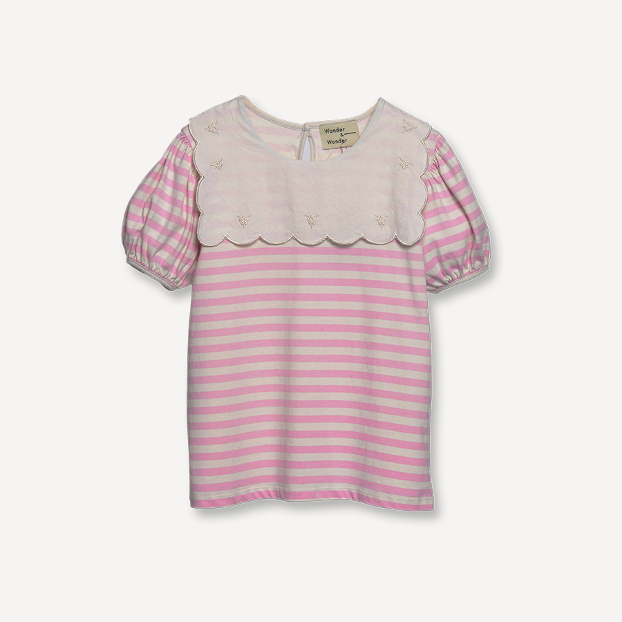 캐리마켓 -  [원더앤원더] Embroidered Stripe Tee mauve stripe