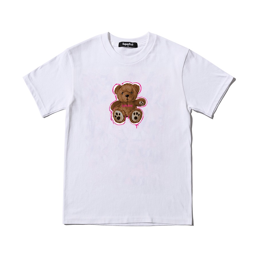 캐리마켓 -  [슈퍼핀] BEAR cover 화이트 크루넥 반팔 티셔츠