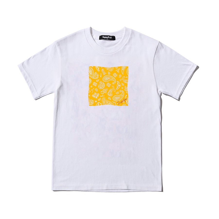 캐리마켓 -  [슈퍼핀] Kashmirprint 옐로우 크루넥 반팔 티셔츠