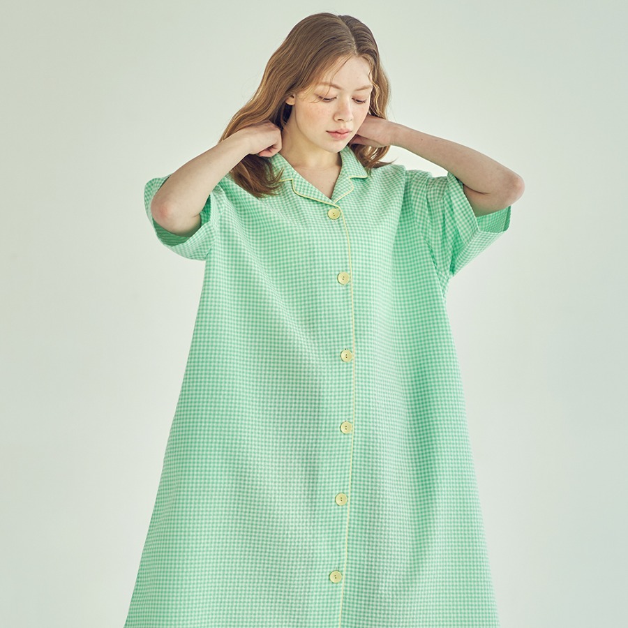 캐리마켓 -  [이루시다] 멜론 체크 페어 원피스 여성잠옷