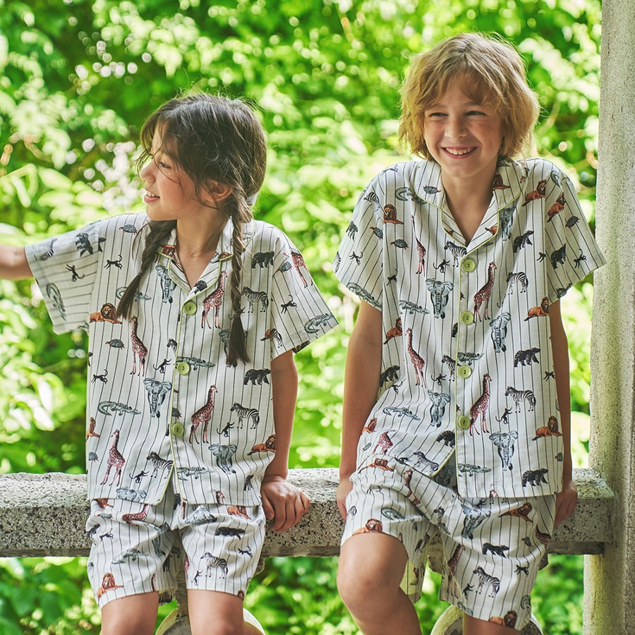 캐리마켓 -  [이루시다] 모달 애니멀스트라이프 반팔 세트 아동 잠옷
