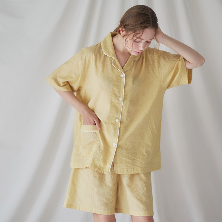 캐리마켓 -  [이루시다] 옐로우 CR 세트 반팔잠옷 여성 잠옷