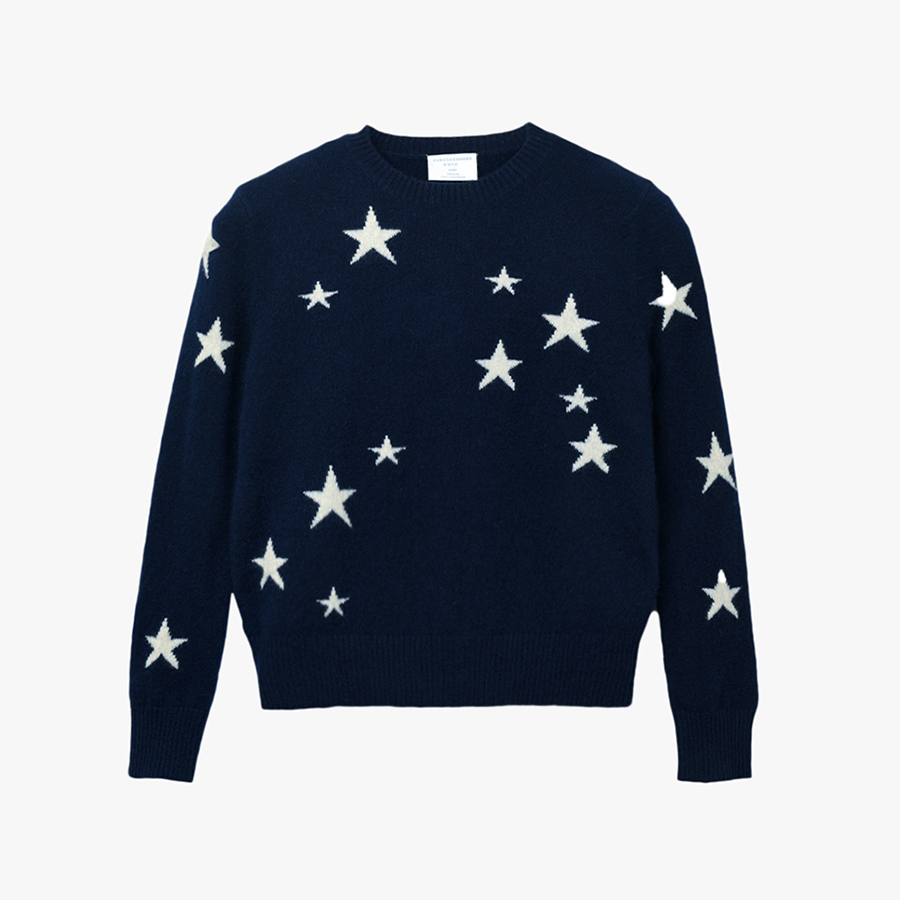 캐리마켓 -  [퓨어캐시미어] Kids Star Jacquard Sweater Navy