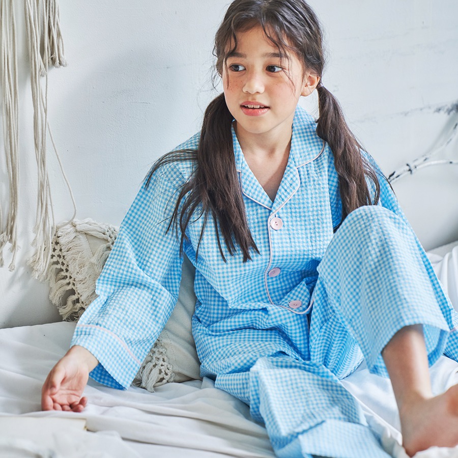 캐리마켓 -  [이루시다] 블루 체크 긴팔 세트 아동 키즈 잠옷