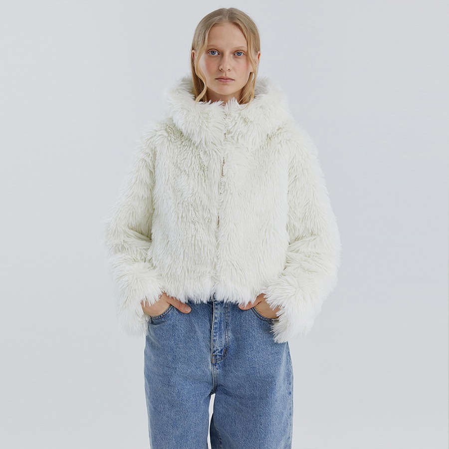 캐리마켓 -  [몰리올리] COMELY soft fur crop hoodie jacket [ivory]