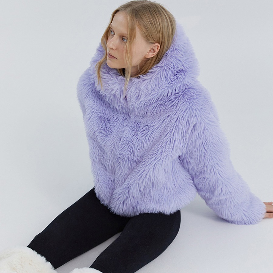 캐리마켓 -  [몰리올리] COMELY soft fur crop hoodie jacket [purple]