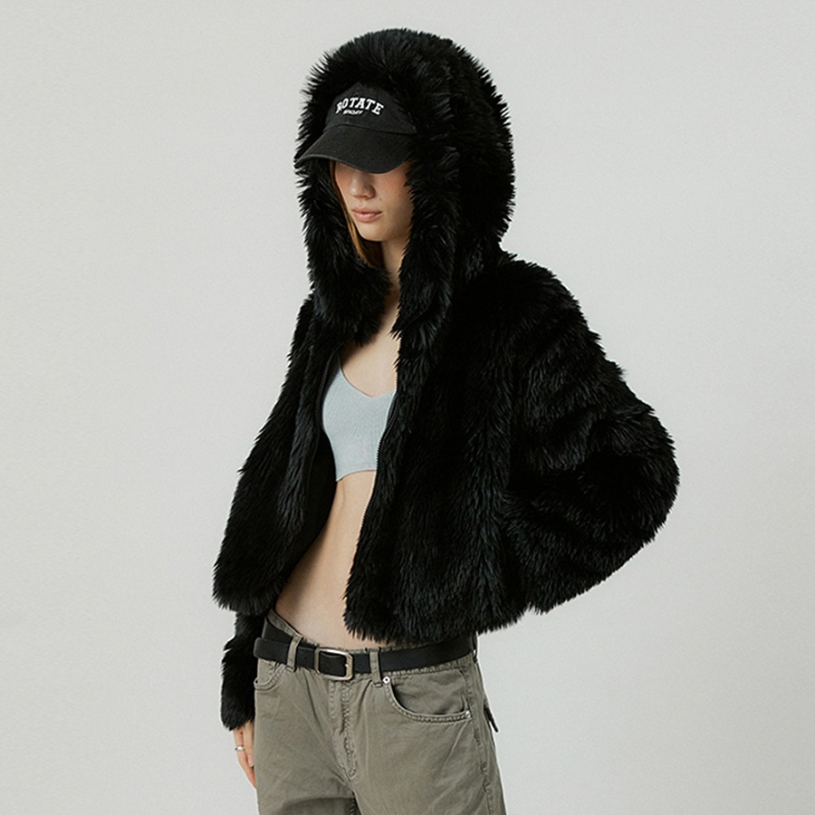 캐리마켓 -  [몰리올리] COMELY soft fur crop hoodie jacket [black]