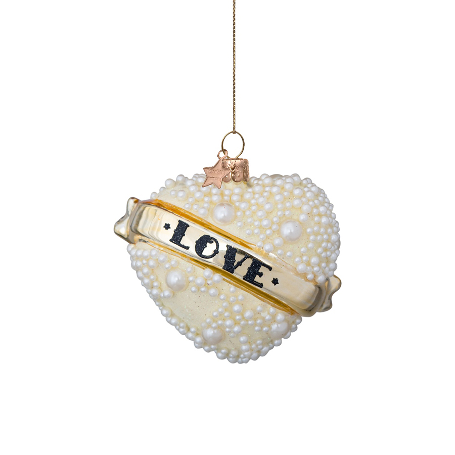 캐리마켓 -  [본델스] Ornament glass heart w/pearls w/text love H8.5cm