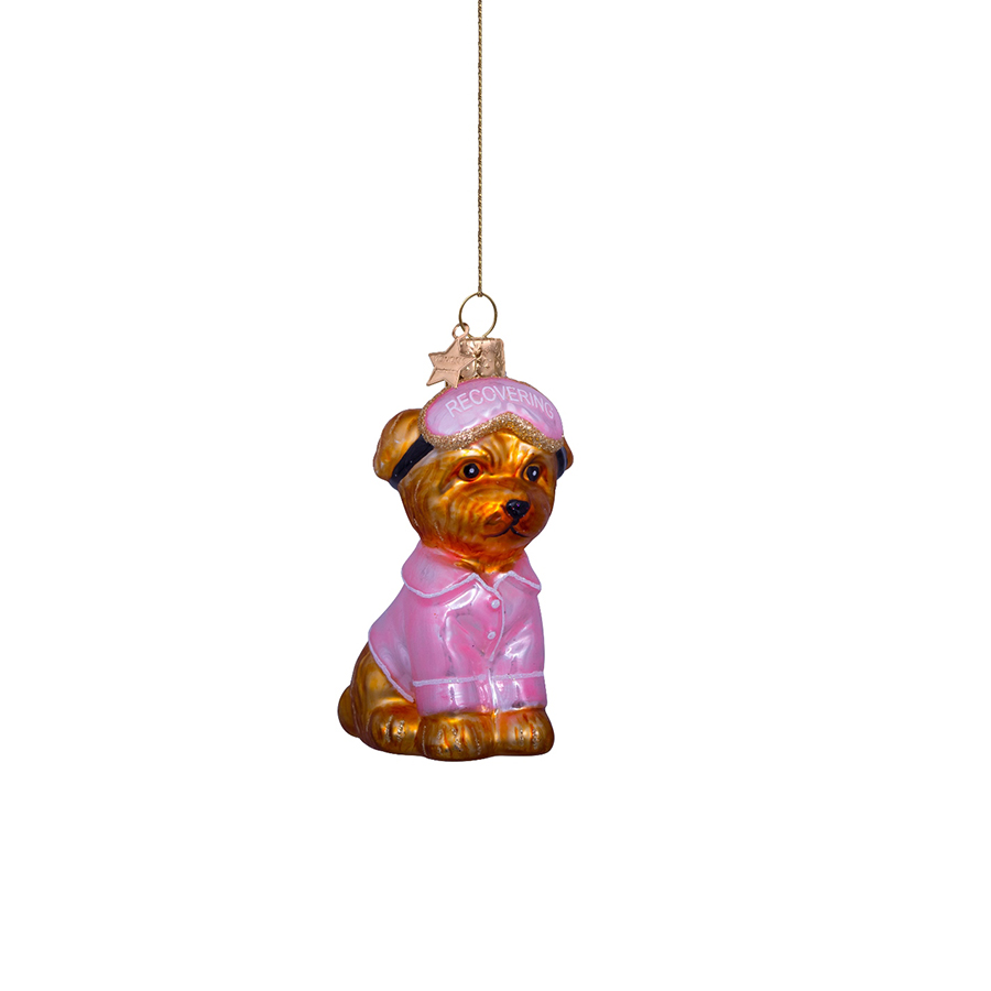 캐리마켓 -  [본델스] Ornament glass dog w/pink pajamas and sleeping mask H8.5cm