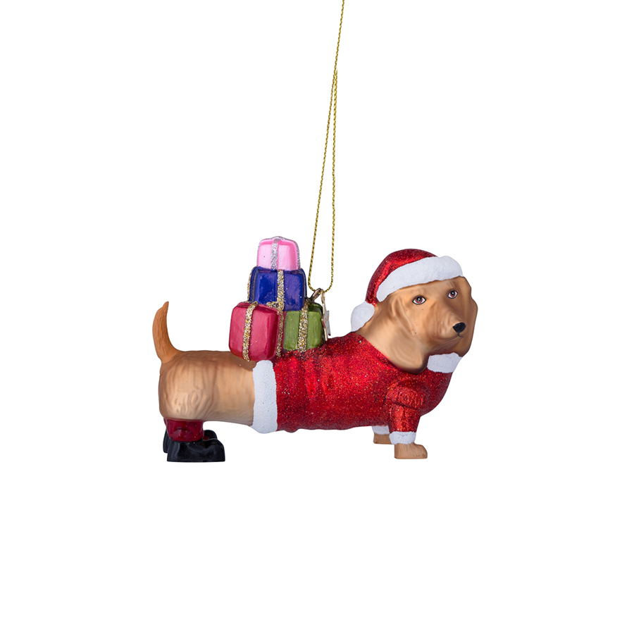 캐리마켓 -  [본델스] Ornament glass red Santa dachshund w/gifts H7.5cm