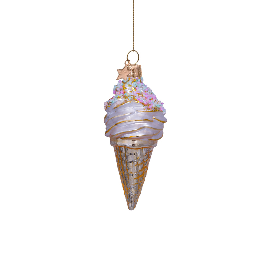 캐리마켓 -  [본델스] Ornament glass gold ice cream with hologram glitters H15cm