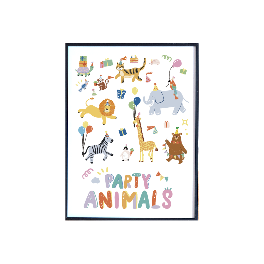 캐리마켓 -  [체리앤해리] 생일 파티 동물 포스터 액자 포함 아이방 꾸미기