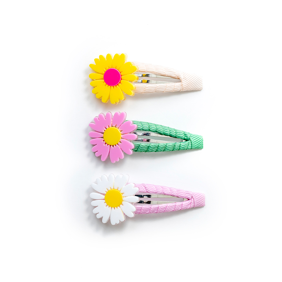 캐리마켓 -  [릴리즈 로지즈 뉴욕] Daisy Yellow+White+Pink Fabric Covered hair pin 3set