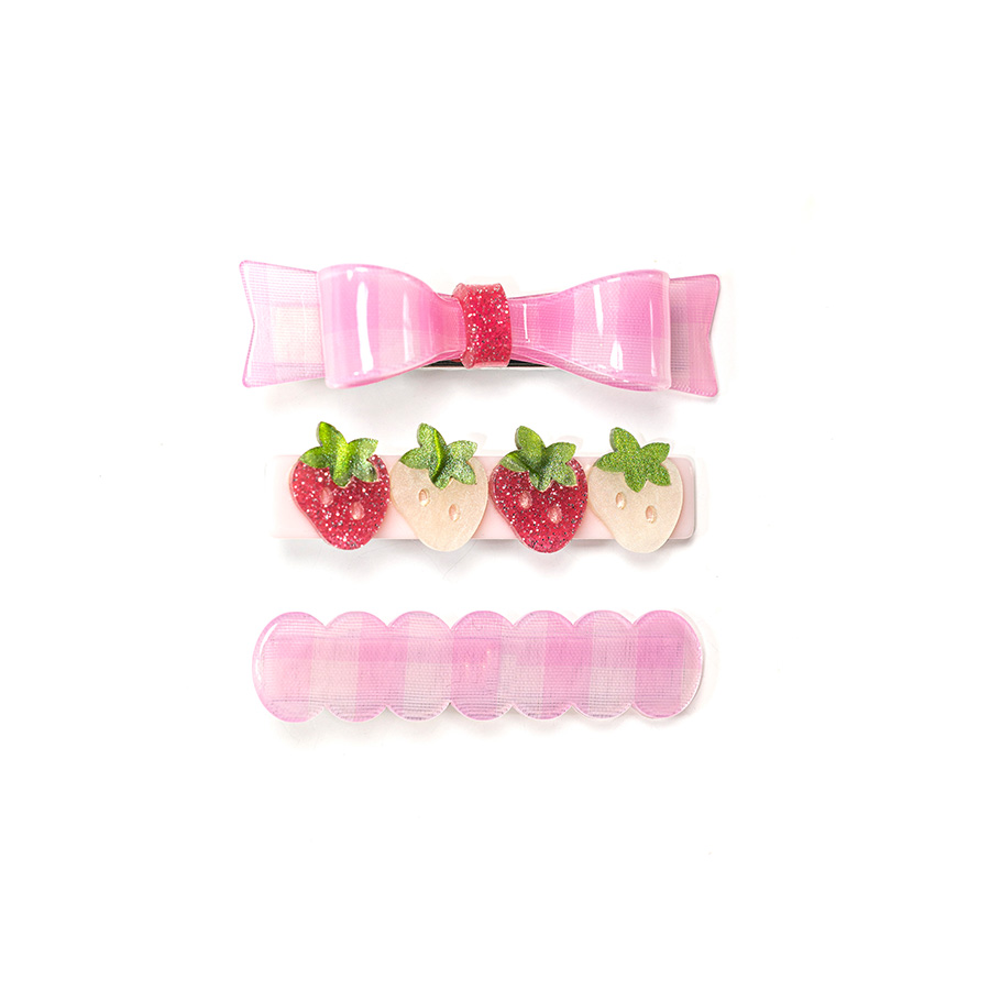 캐리마켓 -  [릴리즈 로지즈 뉴욕] Pink checked bow + Strawberries hair pin 3set