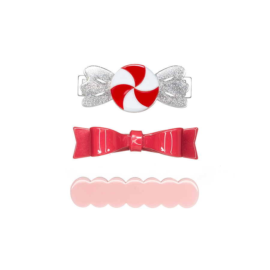 캐리마켓 -  [릴리즈 로지즈 뉴욕] Candy Twist Red White Bowtie hair pin 3set